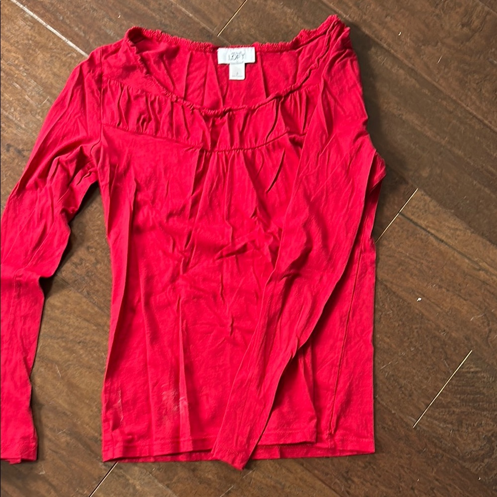 LOFT Red Ruched Long Sleeve Blouse